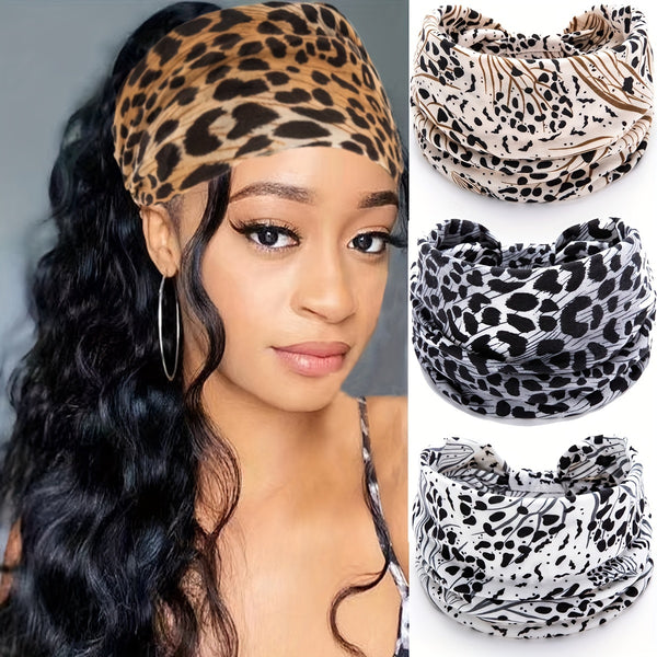 1pc Fashionable Leopard Print Yoga Headband for Women - Wide Knot Absorption Sports Turban for Fitness and Hair Accessories