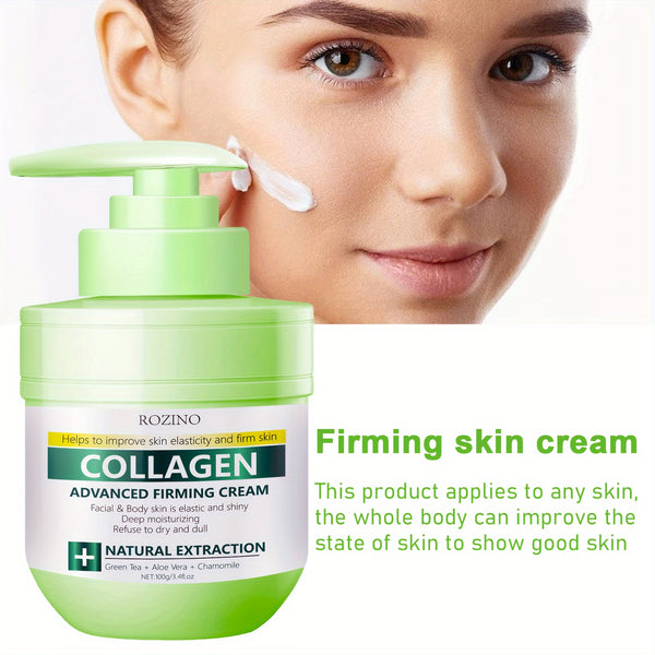 100g Collagen Advanced Firming Cream Contains Green Tea, Aloe Vera, Chamomile And Other Extracts To Help Improve Skin Elasticity, Firming Skin Gives Face And Body Skin Elasticity And Shine As A Deep Moisturizing Cream