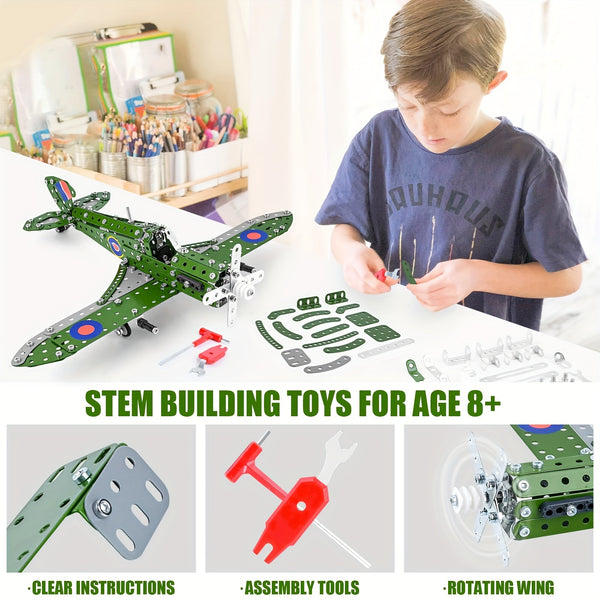 Construction Toys Airplane Model Set-258pcs DIY Construction Stem Project Toys For Kids Boys Gift, Construction Assembly Science Educational Toys Set Gift Model Airplane
