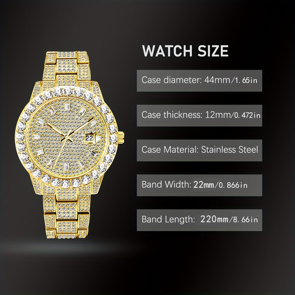 Men's Faux Diamond Quartz Watch, Hip Hop Rock Fashion