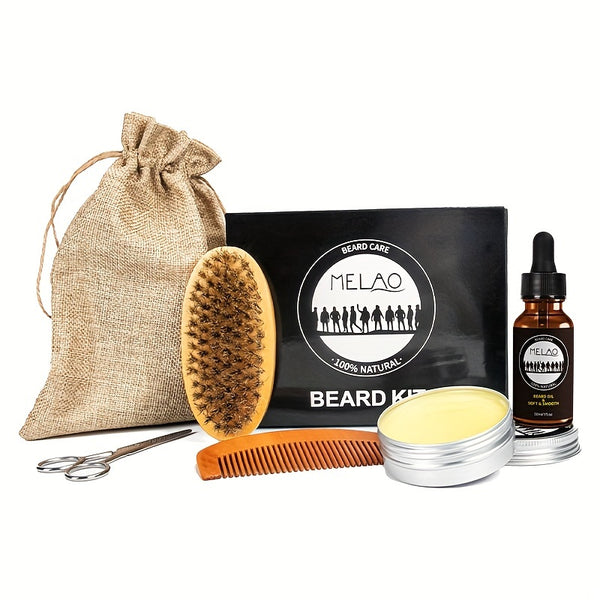 Beard Care Kit For Men, Grooming & Trimming Tool With Beard Care Oil, Beard Blam, Beard Comb And Brush, Scissors And Storage Bag, Holiday Gift For Him