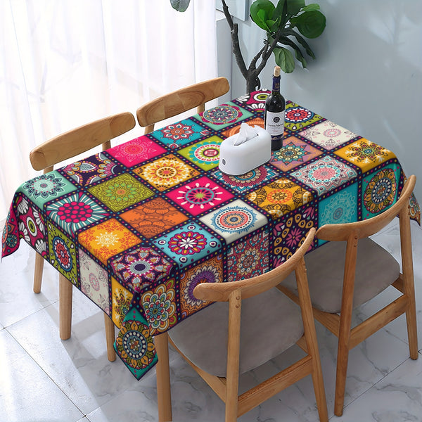 Rectangle Polyster Tablecloth, Mandala Bohemian Table Cloth