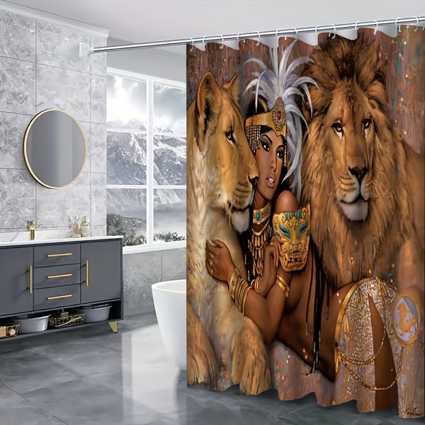 1/3/4pcs Bathroom Sets Rugs Shower Curtain Set, Lion African