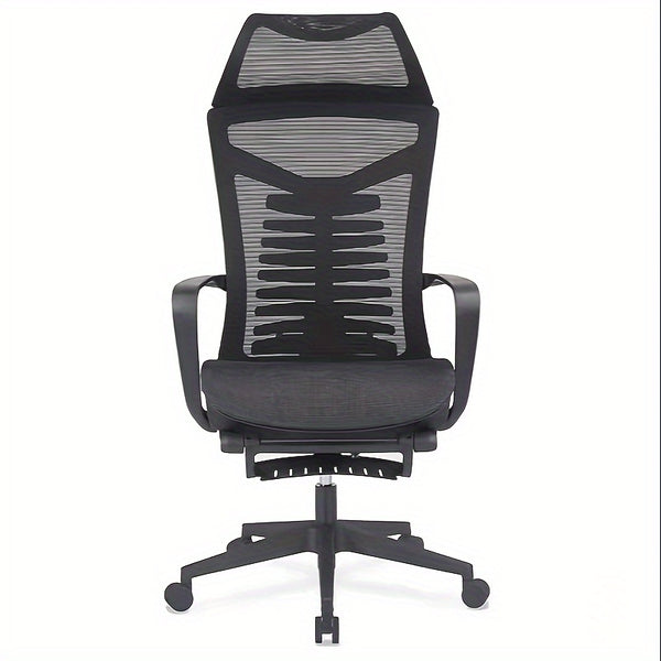 1pc Office Chair, Reclining Computer Chair, Comfortable, Fishbone Lumbar Rest, S-shaped Imitation Body Back Frame, Silent Wheel, Steel Tube Support, Load-bearing Stable, Foot Push And Pull Convenient