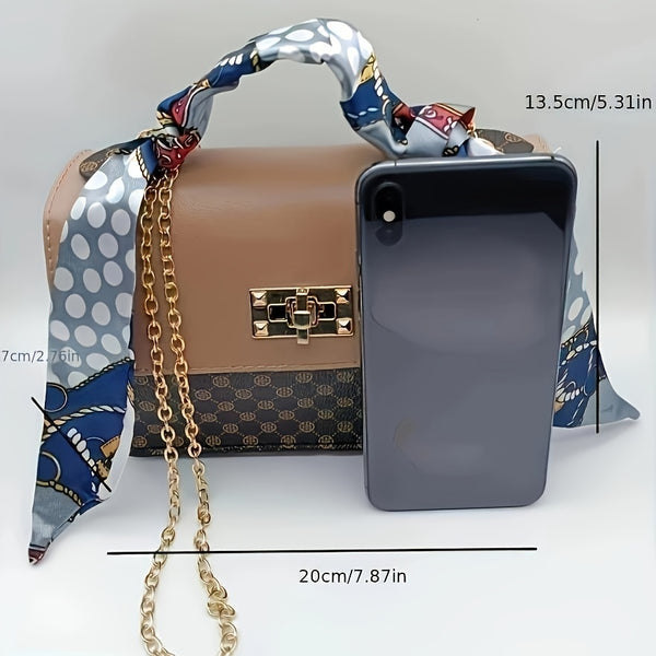 Trendy Four-leaf Clover Print Handbag, Women's Mini Chain