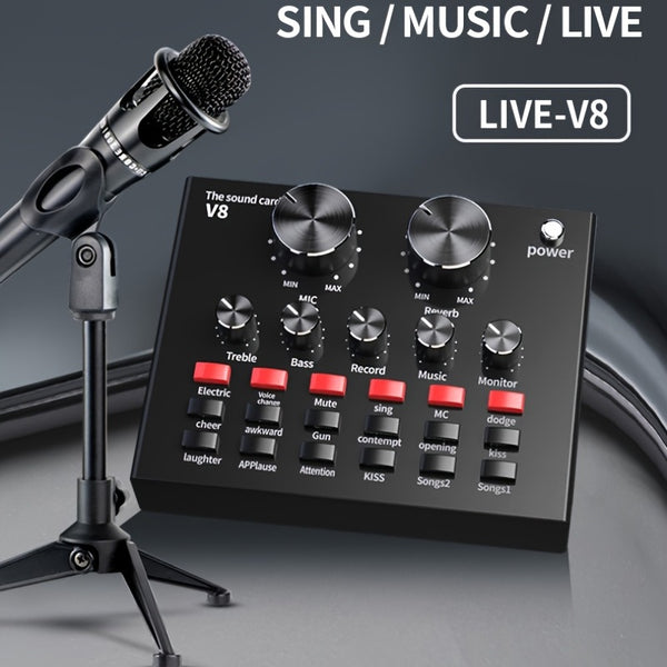 V8 Sound Card Live Broadcast Equipment Set, Influencer Singing Game Dubbing Recording Recording Capacitive Microphone, Noise Reduction Microphone Mobile Phone Computer Universal