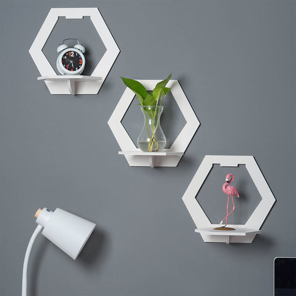 3pcs Hexagon Wall Shelf - Punch Free Bedside Wall Display Stand