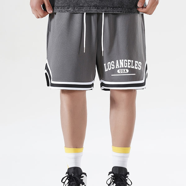 Summer Men's Shorts, "Los Angeles" Striped Athletic Basketball Drawstring Shorts