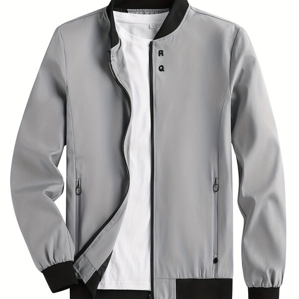'RQ' Casual Zipper Long Sleeves Jackets, Stand Collar Pockets Windproof Slim Fit Tops For Spring Fall