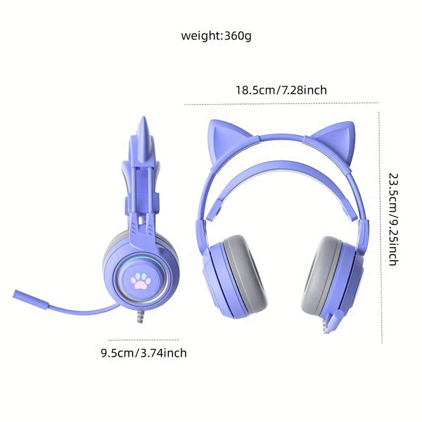 G25 Computer Headset Purple Cat Ear Luminous Game Headset