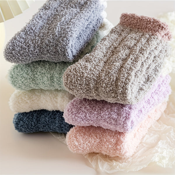 7 Pairs Colorblock Fuzzy Socks, Comfy & Warm Thickened Floor Socks, Women's Stockings & Hosiery