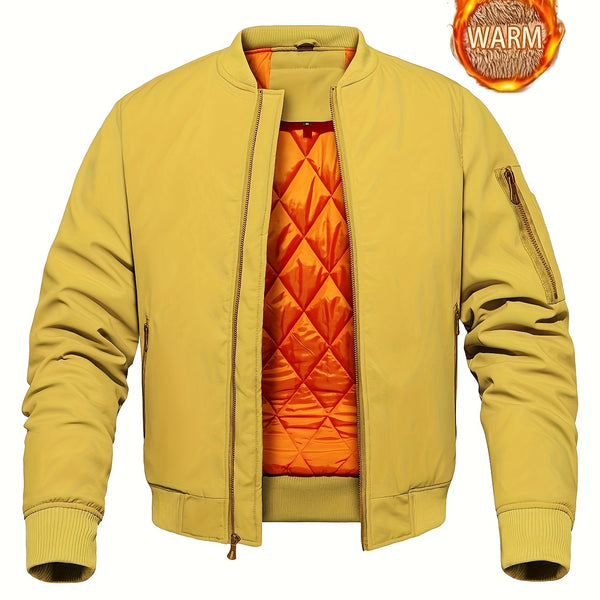 Classic Design Bomber Jacket, Men's Casual Stand Collar Zip Up Jacket For Spring Fall Outdoor