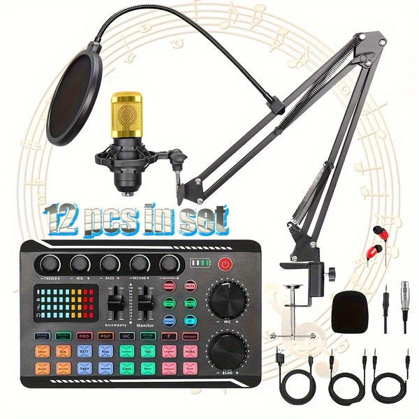 Podcast Equipment Bundle, XLR Podcast Microphone Bundle, Voice Changer With Adjustable Mic Stand, Studio Condenser Microphone For Smartphone, PC, DJ, Video Recording, Streaming, Gaming And Singing