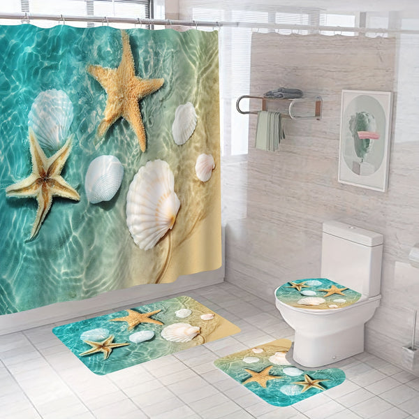 1Pc/3Pcs/4Pcs Beach Shell Starfish Shower Curtain Set