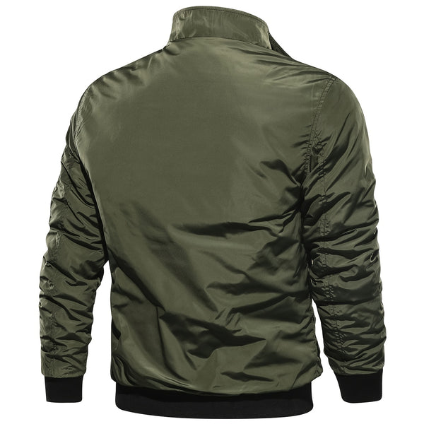 Men's Casual Bomber Jacket With Pockets, Chic Stand Collar Retro Jacket For Spring Fall