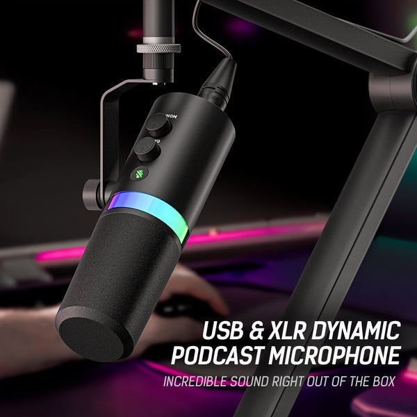 SDM70 XLR/USB Dynamic Microphone, RGB Podcast Mic with Software for Streaming, Gaming, Recording, Voice-Over, Metal Microphone with Mute