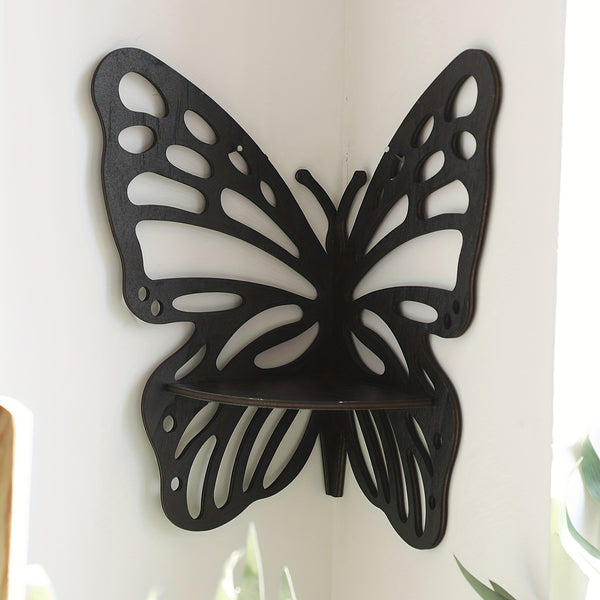 Elegant Wooden Butterfly Single Tier Wall Shelf, Home Decor