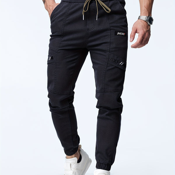 Men's Casual Waist Drawstring Joggers, Chic Stretch Tapered Sports Pants