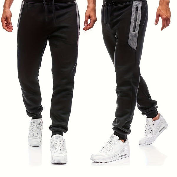 Men's Casual Waist Drawstring Joggers, Chic Stretch Zipper Pockets Sports Pants