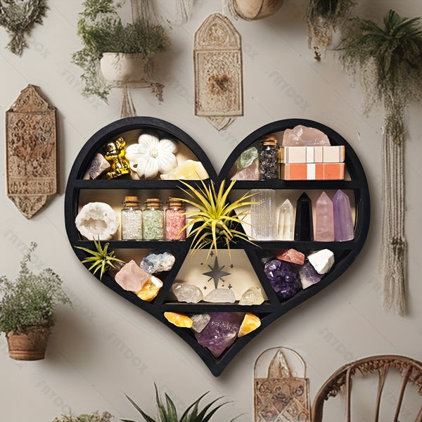 Black Heart Shelf For Crystal Stones, Essential Oils