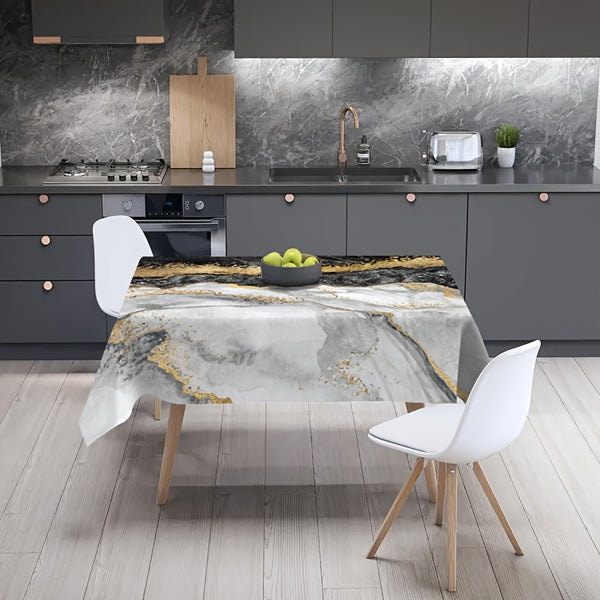 Tablecloth, High-end Marbled Bronzing Stripe Printed Tablecloth