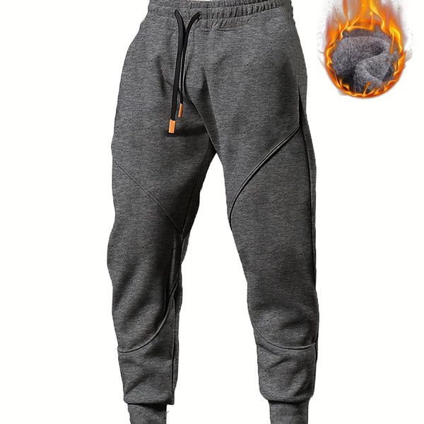 Men's Solid Color Drawstring Warm Fleece Sweatpants, Loose Casual Comfy Jogger Pants For Autumn Winter
