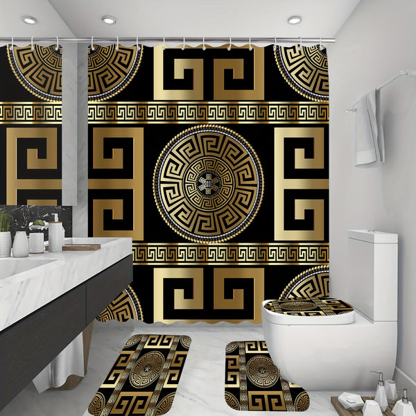 1/4pcs Modern Geometric Greek Shower Curtain Set, Ornate