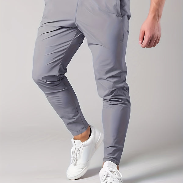 Men's Solid Color Thin Anti-wrinkle Sports Pants, Slim Fit Quick-drying Durable Fitness Joggers