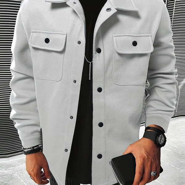 Men's Casual Flap Pocket Jacket, Chic Button Up Mature Coat For Fall Winter