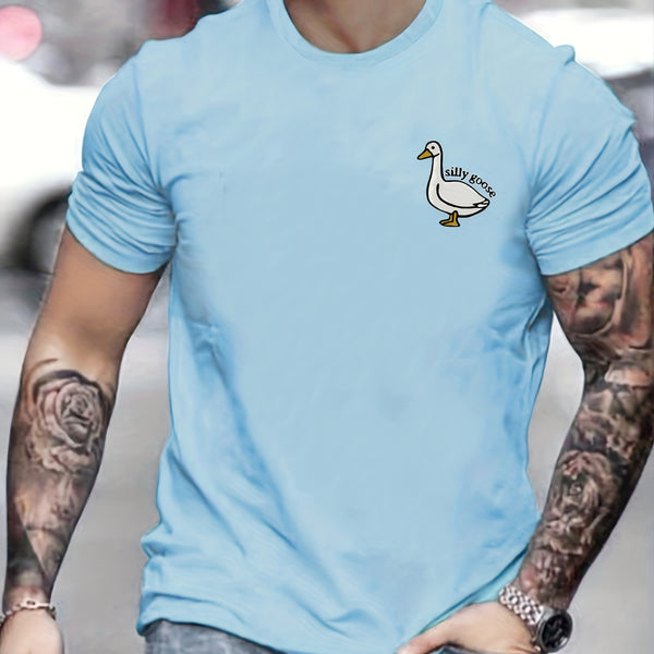 Silly Goose Print, Men's Graphic Design Crew Neck T-shirt, Casual Comfy Tees Tshirts For Summer, Men's Clothing Tops