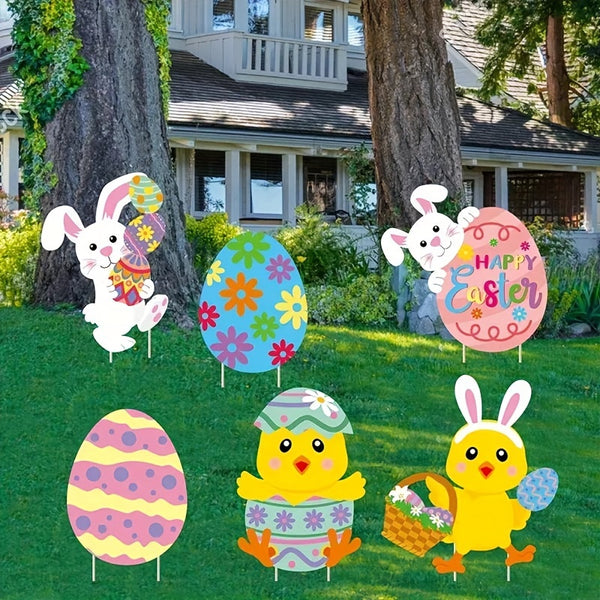 12pcs Rabbit & Egg Sign With Stakes, Easter Decorations