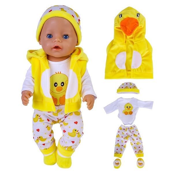 Cute Yellow Duck Doll Clothes Set Of 5