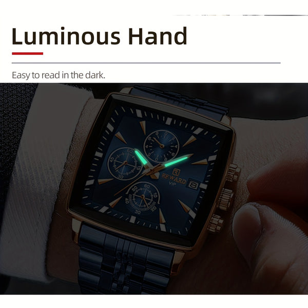 REWARD Men's Watches Blue Rectangle Quartz Wristwatches Luxury