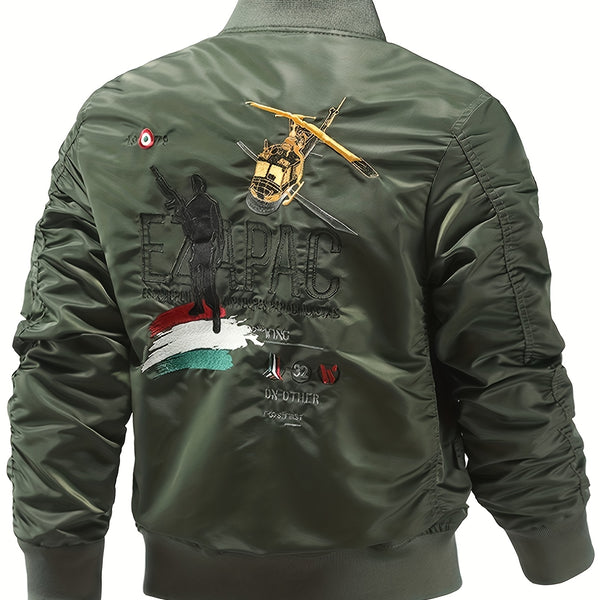 Men's Windproof and Waterproof Soft-Shell Jacket with Active Airplane Embroidery - Slim Fit Outdoor Jacket
