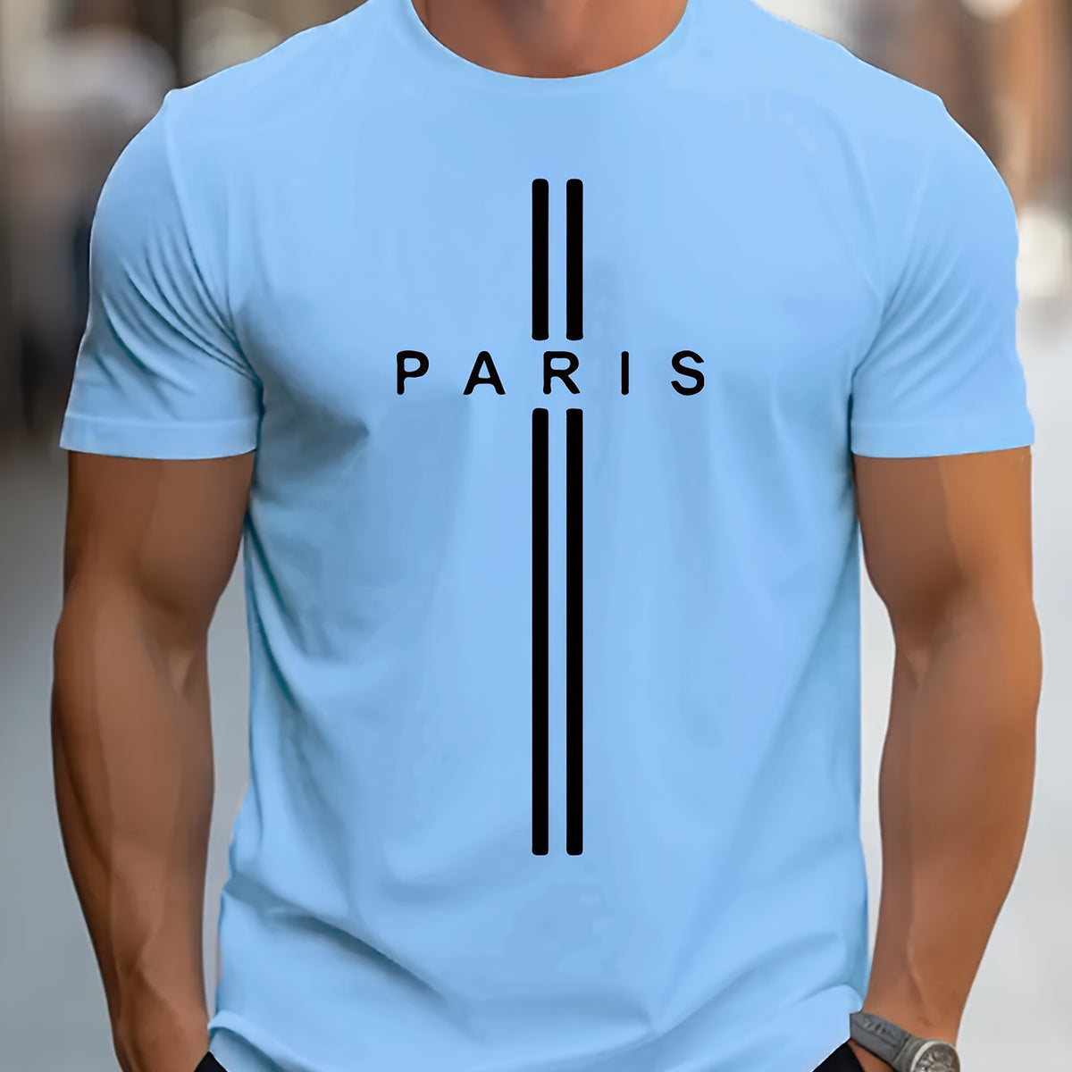 Paris Print, Men's Graphic Design Crew Neck T-shirt, Casual Comfy Tees Tshirts For Summer, Men's Clothing Tops For Daily Vacation Resorts