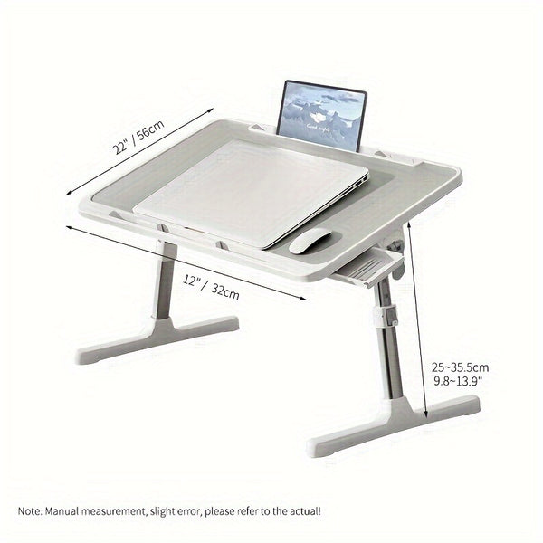 Foldable Laptop Bed Tray Desk, Adjustable Laptop Bed Table With Heights And Angles, Laptop Lap Desk For Eating, Working, Writing, Gaming, Drawing With Drawers (Grey)