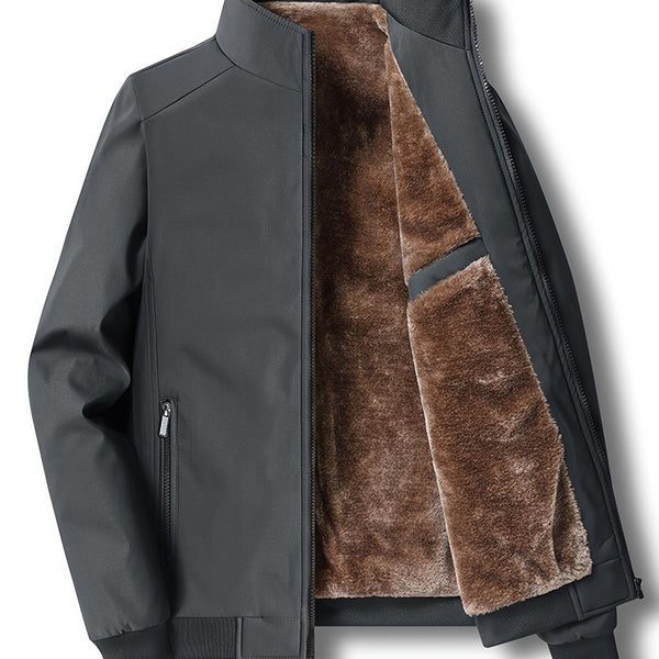 Men's Casual Warm Fleece Jacket, Chic Stand Collar Coat For Fall Winter Leisure Activities