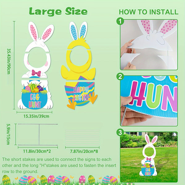 Easter Face Yard Stake, Large Easter Bunny & Chick Yard Sign With Stakes
