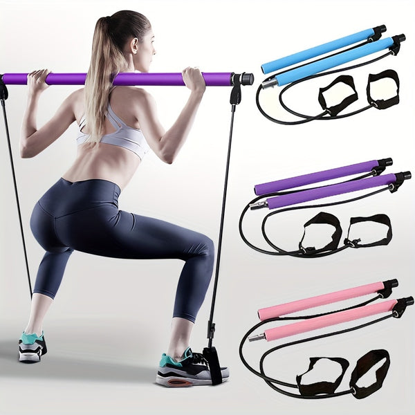 1pc Pilates Bar Kit With Resistance Bands, Stainless Steel Exercise Stick, For Women & Men, Home Gym Workouts Squat Yoga Pilates & Body Shaping