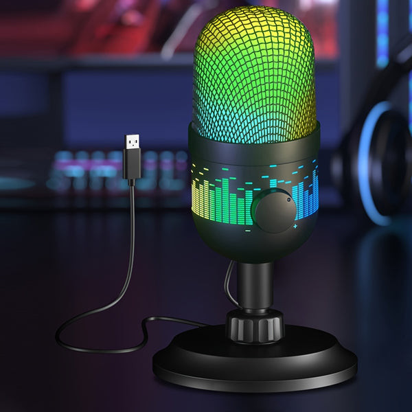 AK-1i RGB USB Microphone With Volume Control And Mute Button, Condenser Mic For PC/Laptop/PS4-Perfect For Computer Dubbing, Live Streaming, And Gaming!