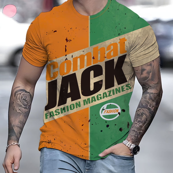 Breathable Men's Color Block T-Shirt With 3D Digital Print - Perfect For Summer Casual Wear