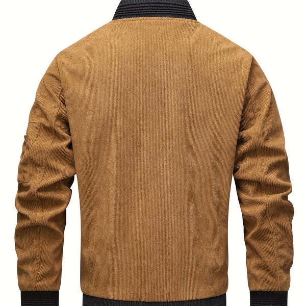 Men's Casual Bomber Jacket, Trendy Zip Up Stand Collar Jacket