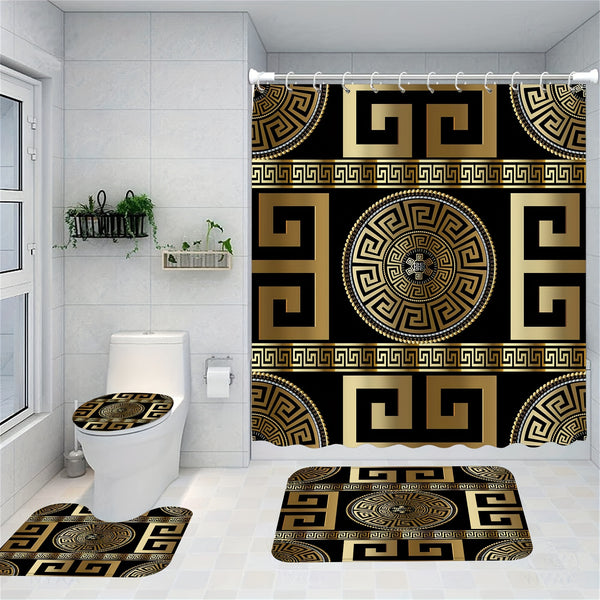 1/4pcs Modern Geometric Greek Shower Curtain Set, Ornate