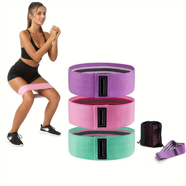 1pc/3pcs Fitness Elastic Bands With Resistance Level, Exercise Training Tension Fabric Belt For Body Stretching, Yoga Pilates Workout Equipment