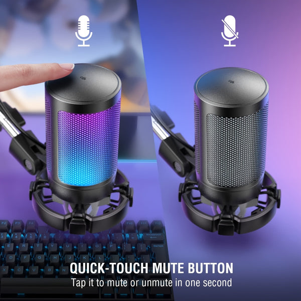 Gaming USB Microphone, Noise Cancellation Condenser Mic With Mute, Gain, Monitoring, Boom Arm For Streaming, PC, Computer, PS4, PS5, Mac, GamerWave DGM20S