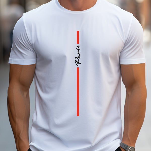 Paris Graphic Print Men's Creative Top, Casual Short Sleeve Crew Neck T-shirt, Men's Clothing For Summer Outdoor