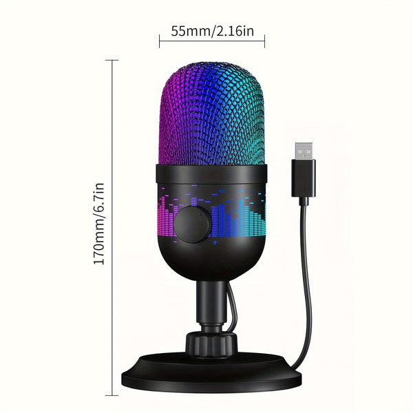AK-1i RGB USB Microphone With Volume Control And Mute Button, Condenser Mic For PC/Laptop/PS4-Perfect For Computer Dubbing, Live Streaming, And Gaming!