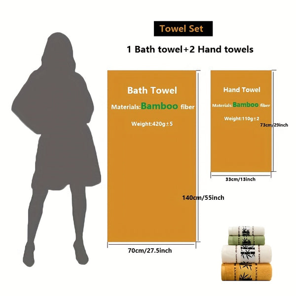 3pcs Bamboo Fiber Towel Set, Contains 1 Bath Towel