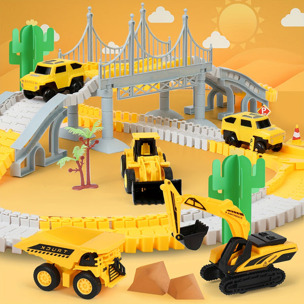 City Rail Engineering Vehicle Set, Self-assembled DIY Construction Vehicle Set Toy, Independently Build Various Shapes, Develop Imagination, Improve Hands-on Ability And Creativity