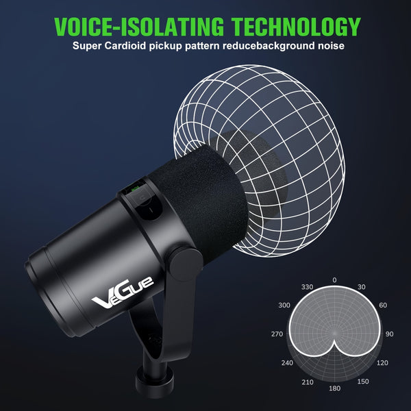 Vocal Dynamic Microphone For Podcasting, Gaming, Recording & Live Streaming, All Metal USB/XLR Cardioid Mic With Tap-to-Mute Button, Built-in Headphone Output, Voice-Isolating Technology Black